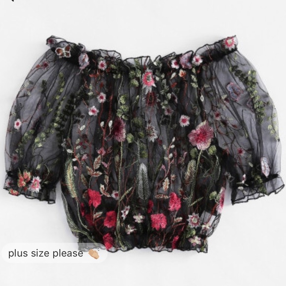 Off shoulder sheer floral crop top - Picture 2 of 3